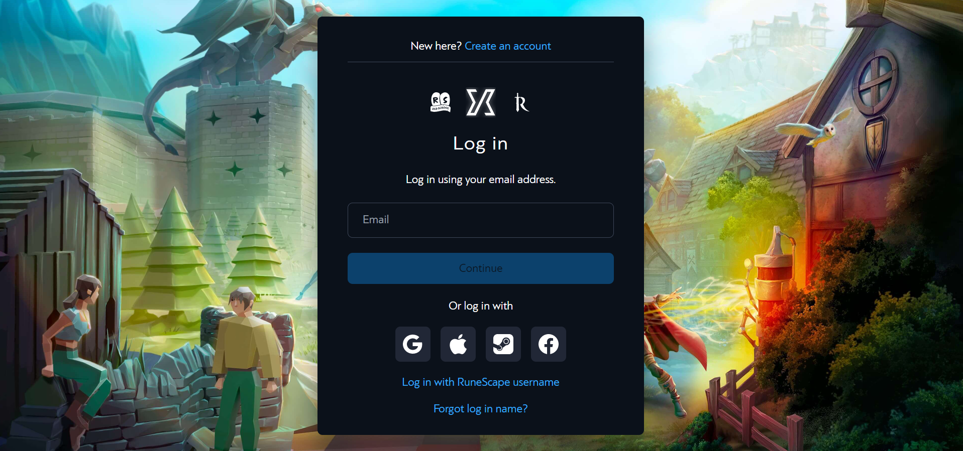 login page, enter email