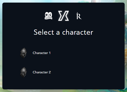 tela de seleção de personagens